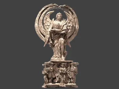 Medieval Stone Angel Christmas Wreath Statue 3D model
