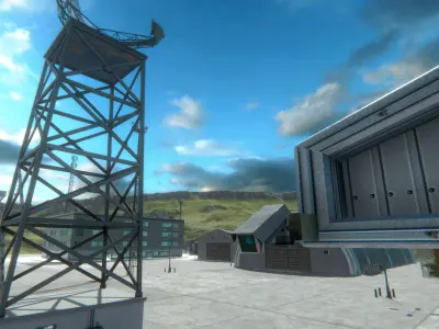 Military Base with airport Low-poly 3D model