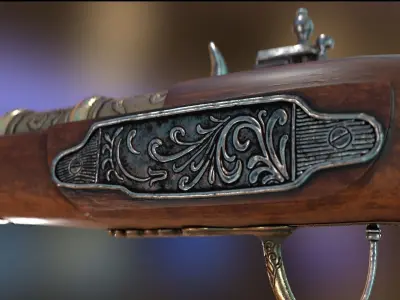 Pirate Flint Lock Gun Pistol Low-poly 3D model