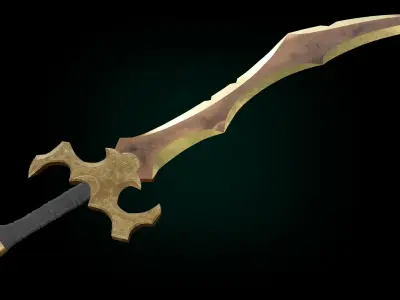 Fantasy Golden Sword Game-Ready Low-poly 3D model