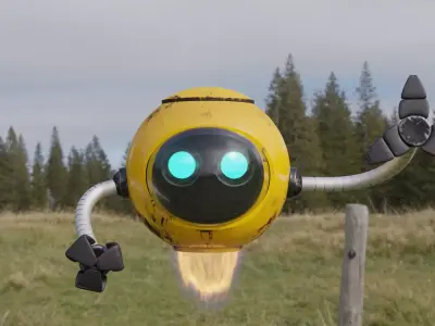 Cute flying Robot rigged with 4k textures Blender Low-poly 3D model