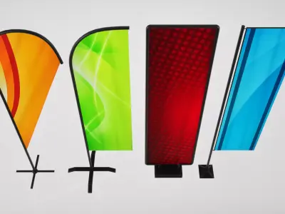 Banner commercial flag Low-poly 3D model