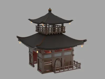 Fureai-Kannon-do hall Japanese Garden Structures Pavilions Low-poly 3D model