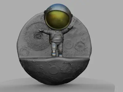 CUTE CHIBI SPACEMAN ON EDGE OF MOON 3D PRINT MODEL 3D print model
