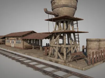 El Paso City Vintage Western Train Station 3D model
