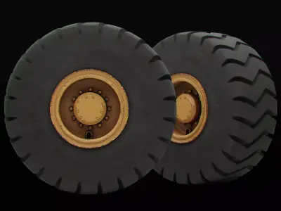 Heavy machinery wheels with LODs Low-poly 3D model