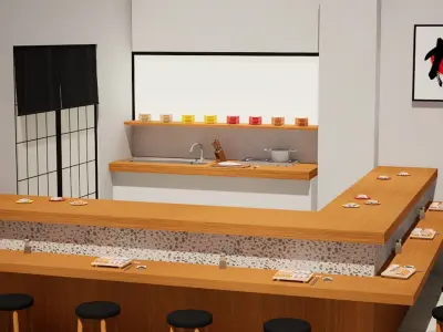 Sushi restaurant isometric Low-poly 3D model