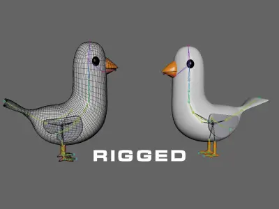 Low Poly - Cartoon Seagull Rigged Low-poly 3D model