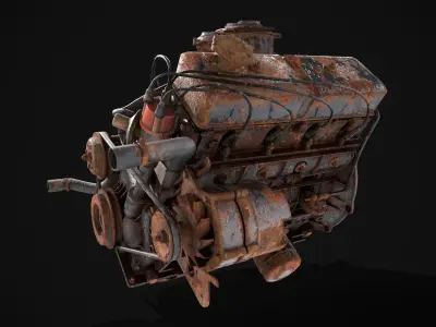 Old car engine block rusted Low-poly 3D model