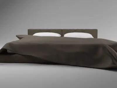 Large bed in a modern style with a blanket and pillows Free 3D model