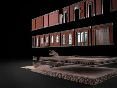 MODULAR BUILDING WITH INTERIOR KITBASH 03 Low-poly 3D model