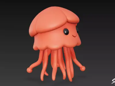 Cartoon Plush Jellyfish Low-poly 3D model