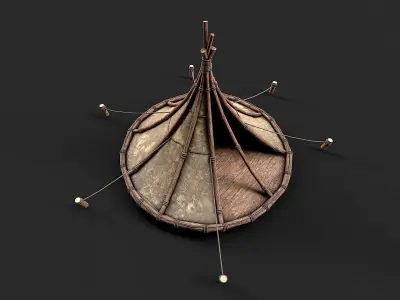 Primitive Wood and Fabric Tent Shelter 4 Low-poly 3D model