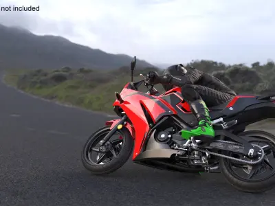 Racing Motorcycle with Rider Turning 3D model