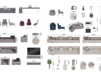 FLOOR PLAN 2d furniture top view 3D render realistic part 2 3D model