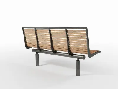 Wood and Steel Outdoor Benches Low-poly 3D model