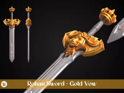 Stylized Rohan Sword - Gold Vow - Game Ready 3D model