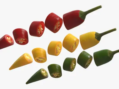 Chopped Chili Peppers with Seeds Set Mixed 3D model