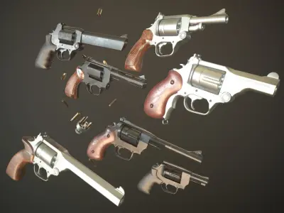 Pistols - Revolver parts Pack Low-poly 3D model