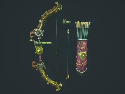 Steampunk bow quiver arrow spyglass Low-poly 3D model