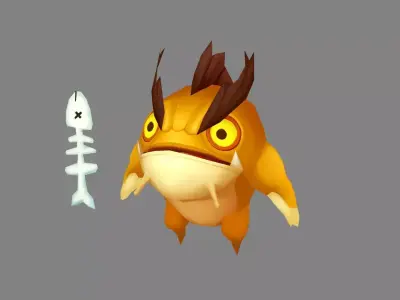 Cartoon fish monster Low-poly 3D model