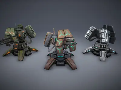 Tower Defence Sci-Fi Turrets Pack v2 Low-poly 3D model