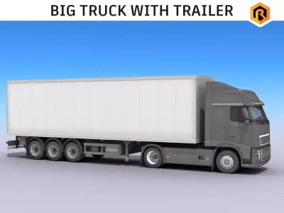 Big Truck With Trailer Low-poly 3D model