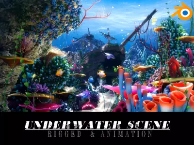 Cartoon Underwater Scene  Rigged Animated Blender  3D model