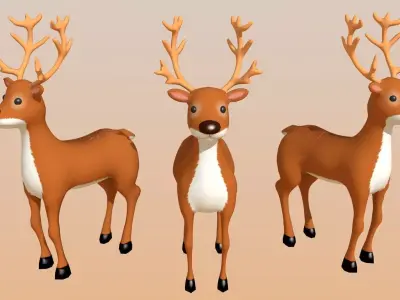 Reindeer Cartoon Lowpoly Low-poly 3D model