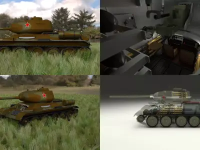 T-34 85 Interior Engine Bay Full HDRI Camo 3D model