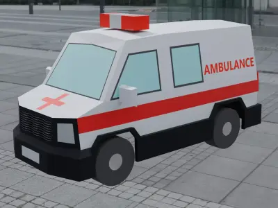 Low Poly Ambulance Vehicle 3D Model FBX GLB OBJ BLEND Low-poly 3D model