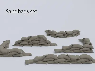 Sandbags set low poly PBR materials Low-poly 3D model
