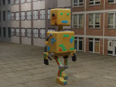Simple yellow robot Rigged Free low-poly 3D model