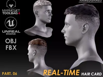 Real Time Hair Card Male Hairstyle part 06 Low-poly 3D model