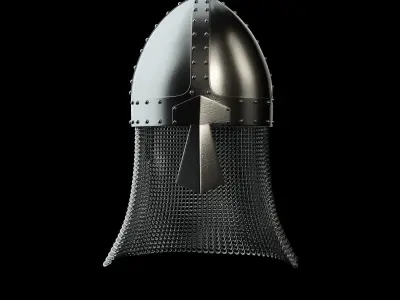 Medieval knight helmet with chain mail 3D model