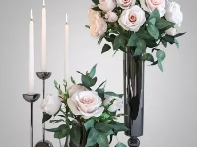 Decorative Set Flower and Candle Free low-poly 3D model