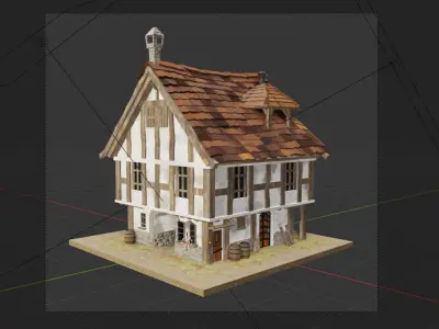 Lowpoly Medieval House with PBR textures Low-poly 3D model