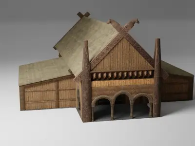 Viking Great Hall Low-poly 3D model