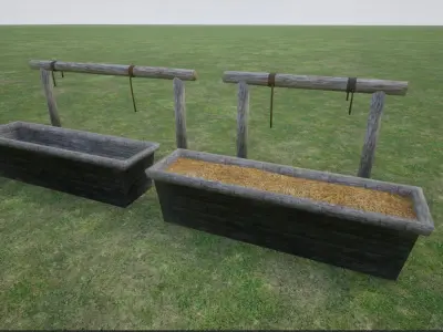 Lowpoly Western Horse Hitch And Trough Low-poly 3D model