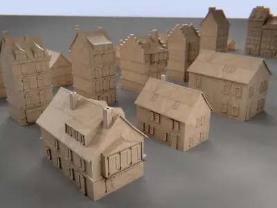 Paper Buildings and Building Model Kit Low-poly 3D model