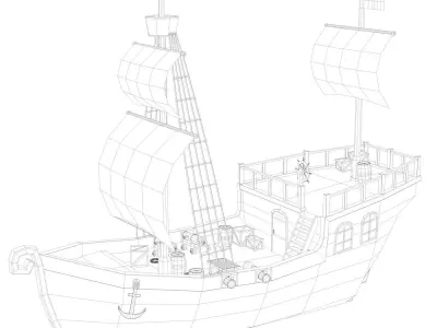 Low Poly Pirate Ship Low-poly 3D model