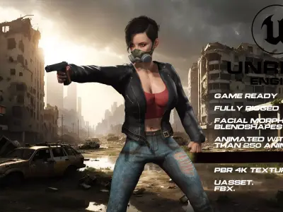 Zombie Hunter full rigged - game ready - animated Low-poly 3D model