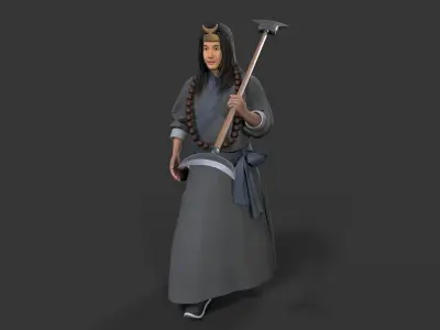 ancient chinese warrior character Low-poly 3D model