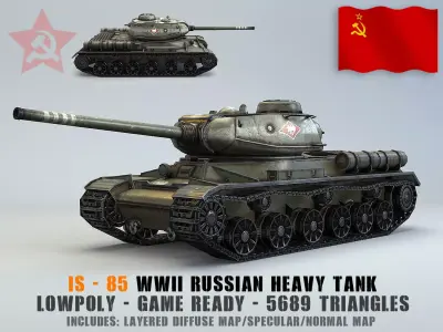 Low Poly IS-1 85 soviet russian heavy tank Low-poly 3D model