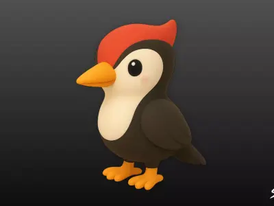 Cartoon Plush Woodpecker Low-poly 3D model