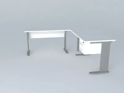 2 Office Desks with rail 90 Connection and Drawer Fixed Free 3D model
