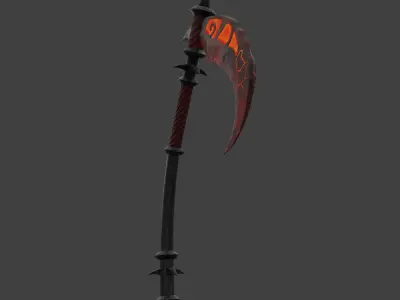 Fire scythe weapon Low-poly 3D model