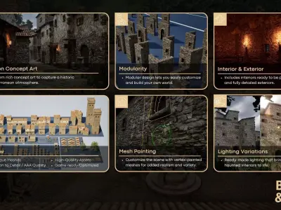 Medieval Italian Village Environment Low-poly 3D model