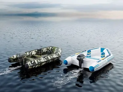 Inflatable Motor Boat Pack with Diving Equipment 67 3D model