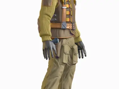 High Poly Male Technician Sweater Leather Jacket Low-poly 3D model